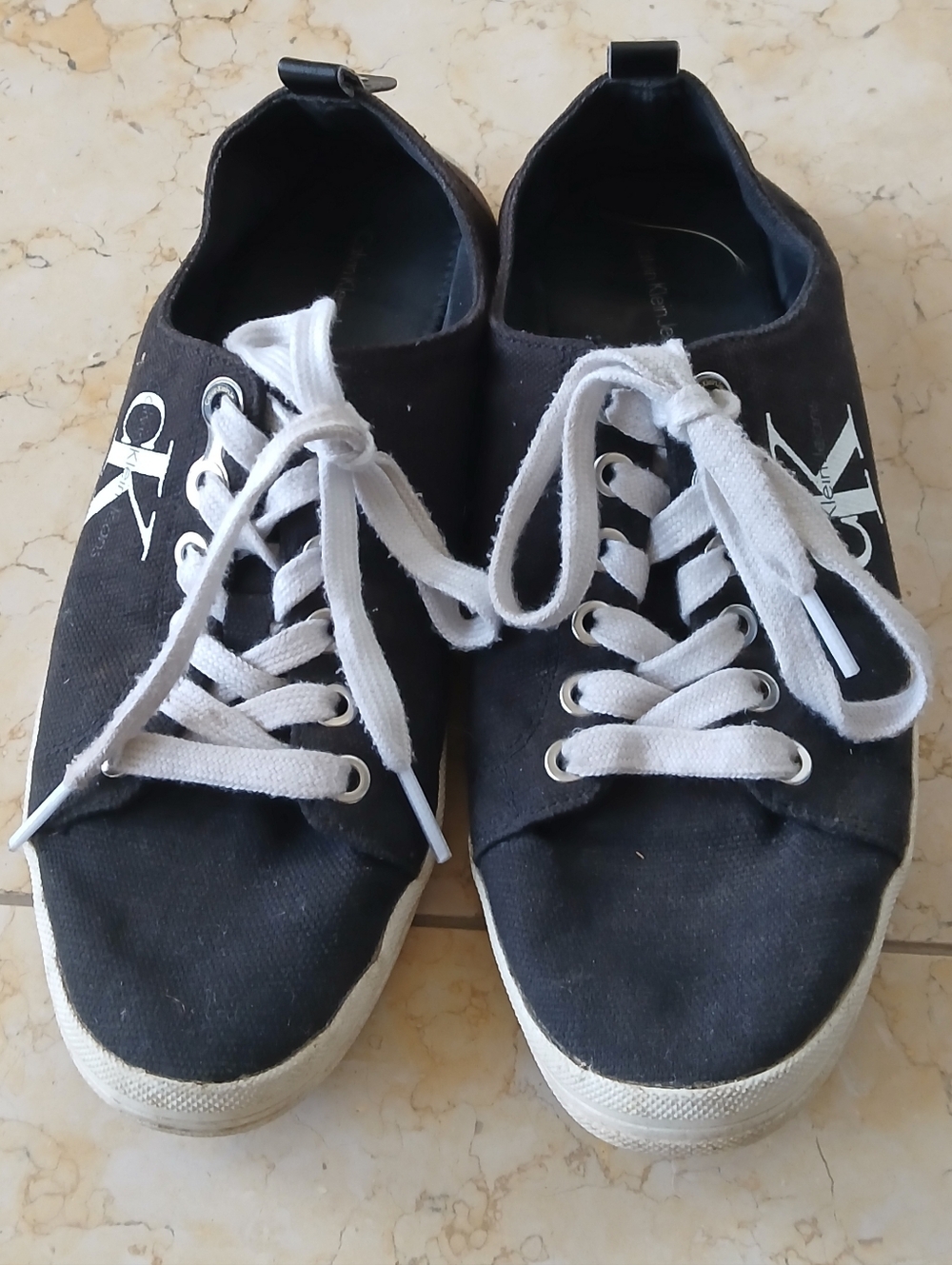 Calvin Klein Jeans Black and White Canvas Low-Top Sneakers for Men